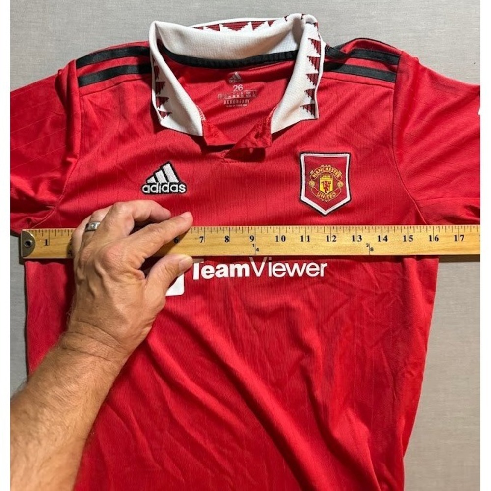 Adidas Manchester United Soccer Collared Jersey Boys 26 Red Short Sleeve - Picture 6 of 7